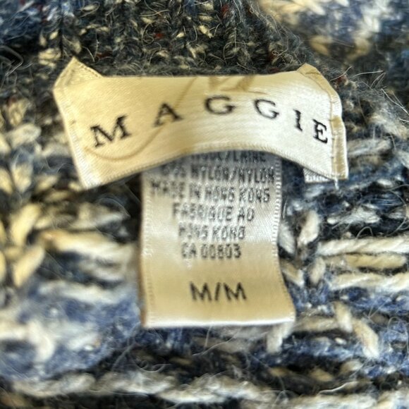 Vintage Maggie Blue White Norwegian Pattern Button Front Cardigan Size M - Picture 5 of 6